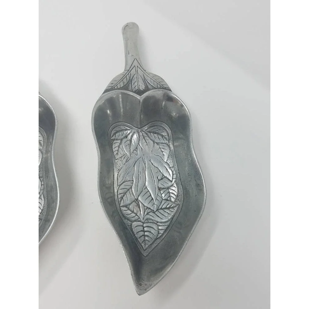 Vtg 1978 Aluminum Arthur Court leaf shaped dish bowl platter tray set‎ of 2 farm